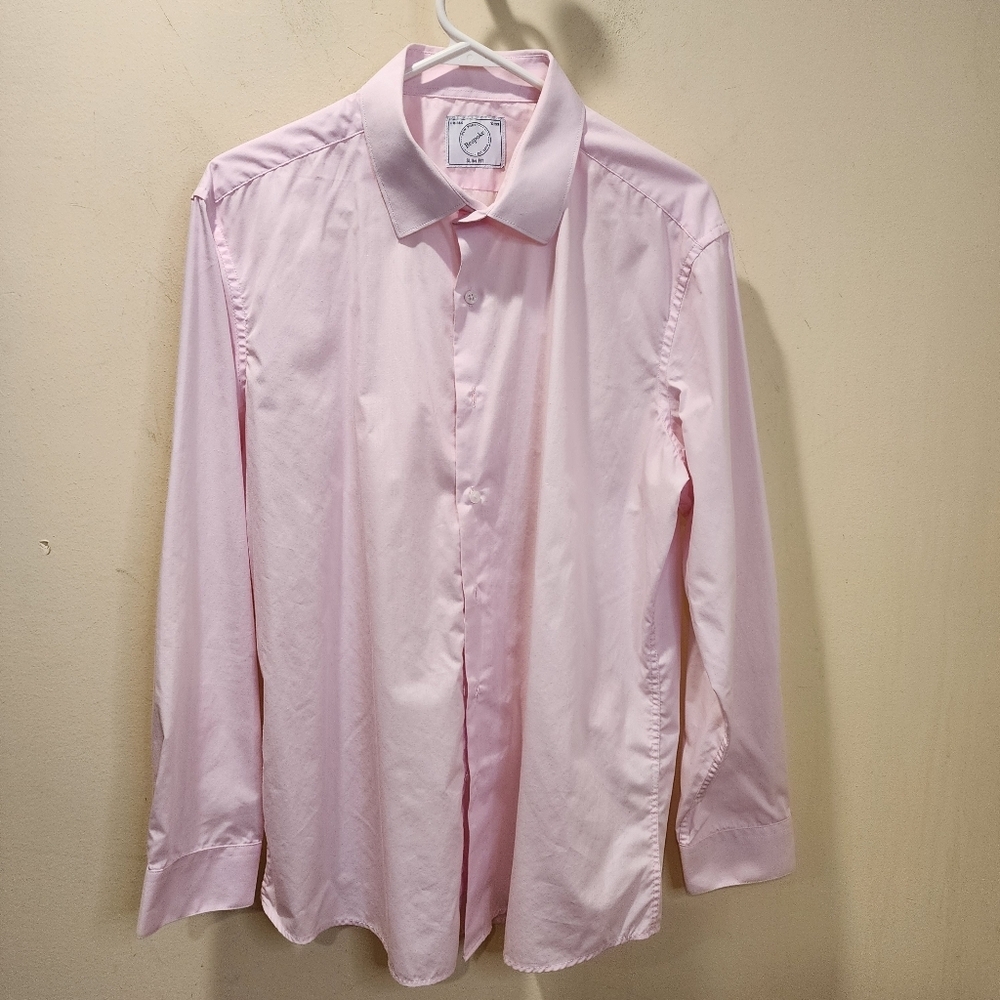 Bespoke Men's  Cotton Blend Slim Fit Pink Button-Up Shirt Size L